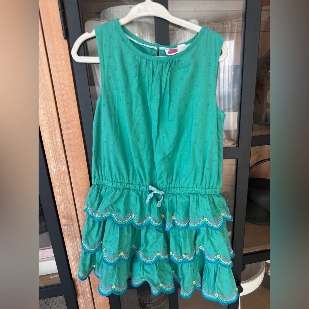 Mini Boden embroidered ruffle dress toddler girl sequins tiered sleeveless